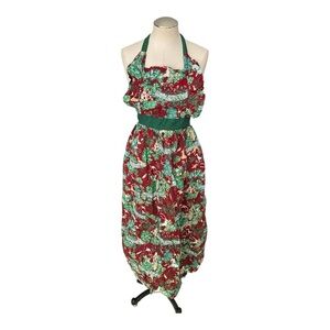 Vintage Christmas Hostess Apron Dress – Full Length Halter 100% Cotton